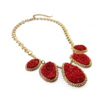 Red Stone Mojova Geode Druzy Bib Necklace